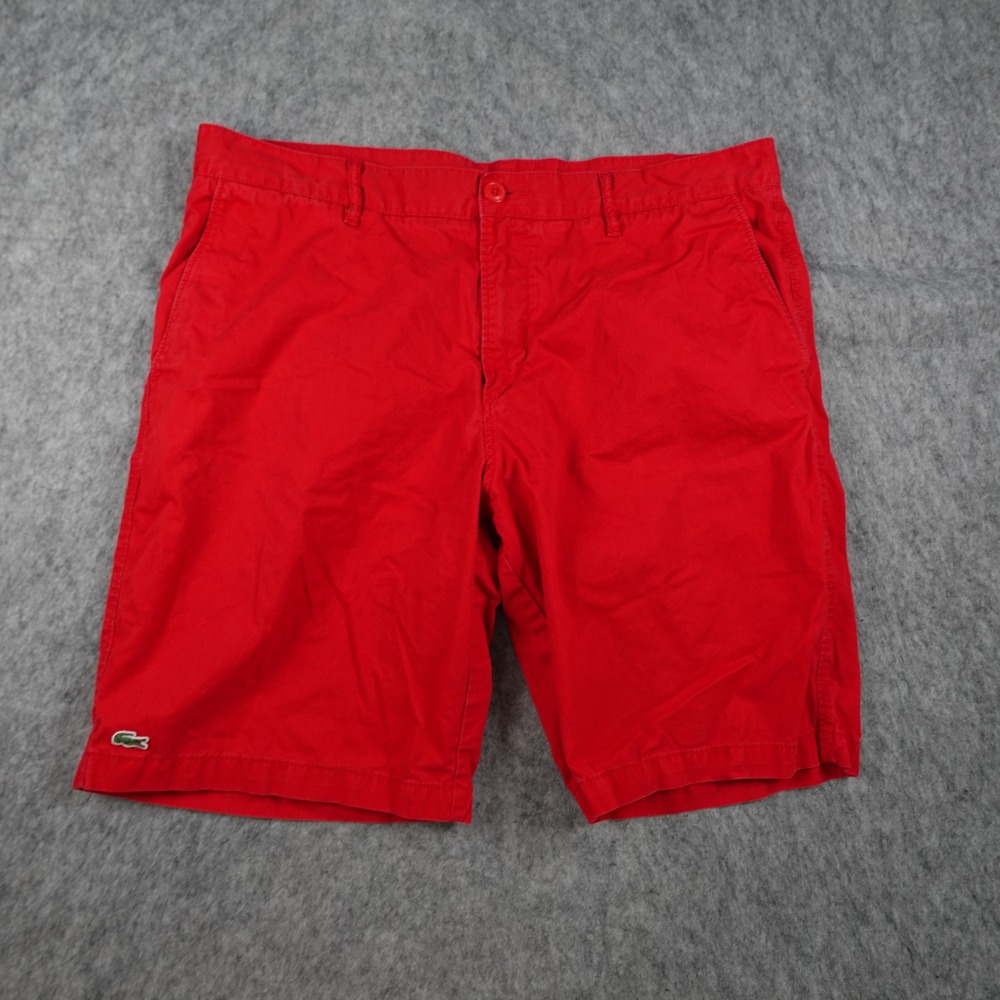 Lacoste Shorts Men 38 Red Classic Fit Cotton Twill Flat Front Chino